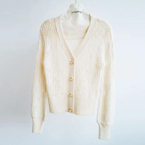 Hvit bomullstrikket cardigan